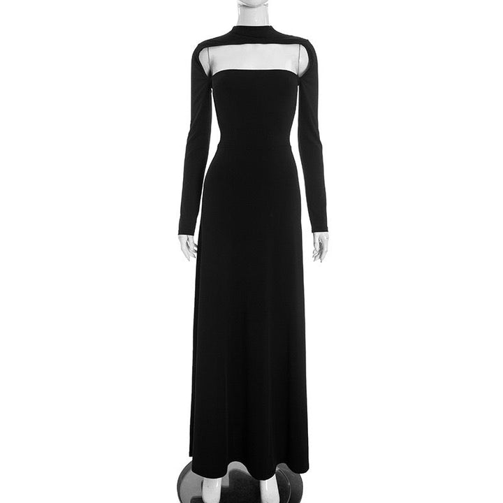 Maxi A-line dress with collar and opening design - Jerris
