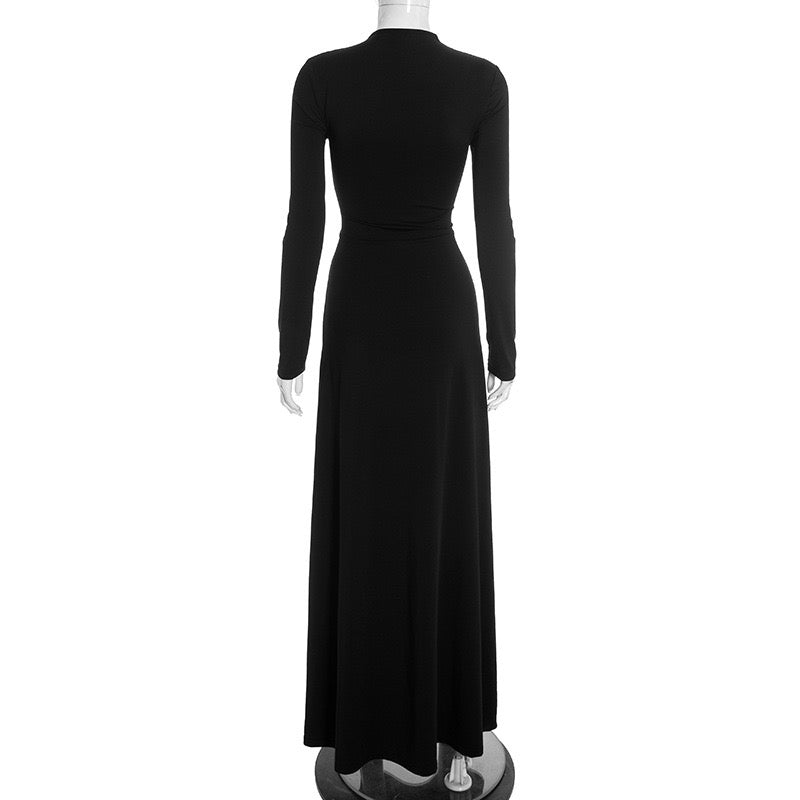 Maxi A-line dress with collar and opening design - Jerris