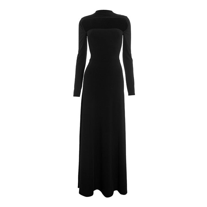 Maxi A-line dress with collar and opening design - Jerris