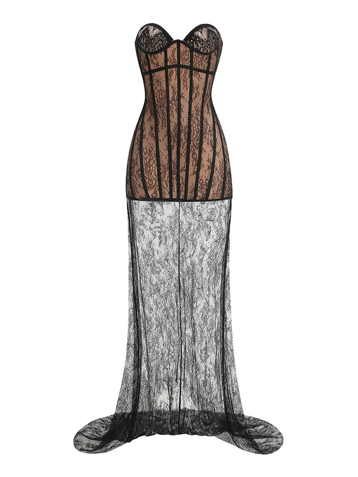 Strapless Mini Lace Dress with Corset Design and Detachable Lace Skirt - DELLA