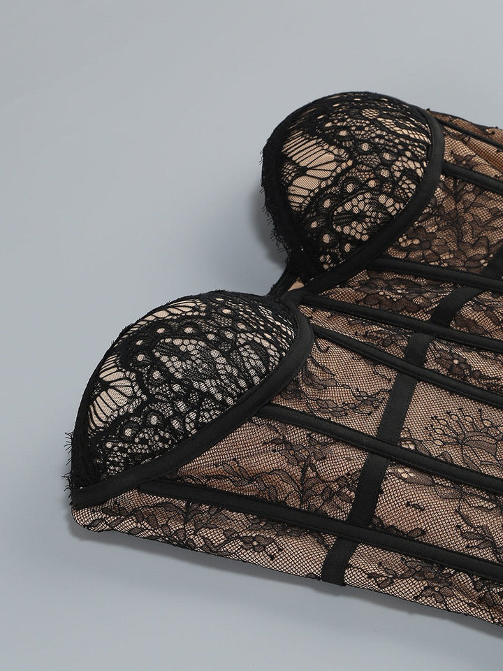 Strapless Mini Lace Dress with Corset Design and Detachable Lace Skirt - DELLA
