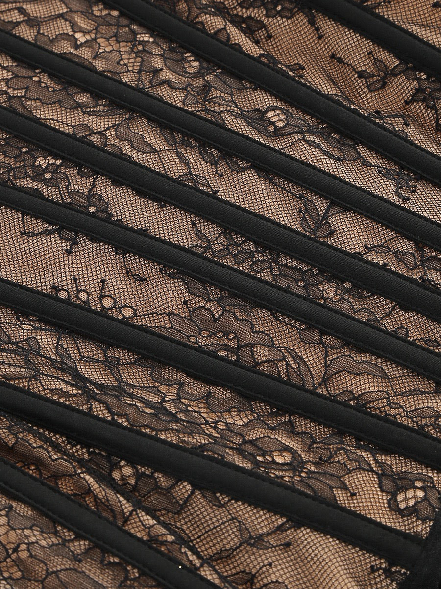 Strapless Mini Lace Dress with Corset Design and Detachable Lace Skirt - DELLA