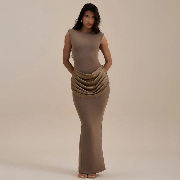 Maxi dress with satin pleats design - Yolan