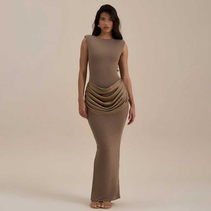 Maxi dress with satin pleats design - Yolan