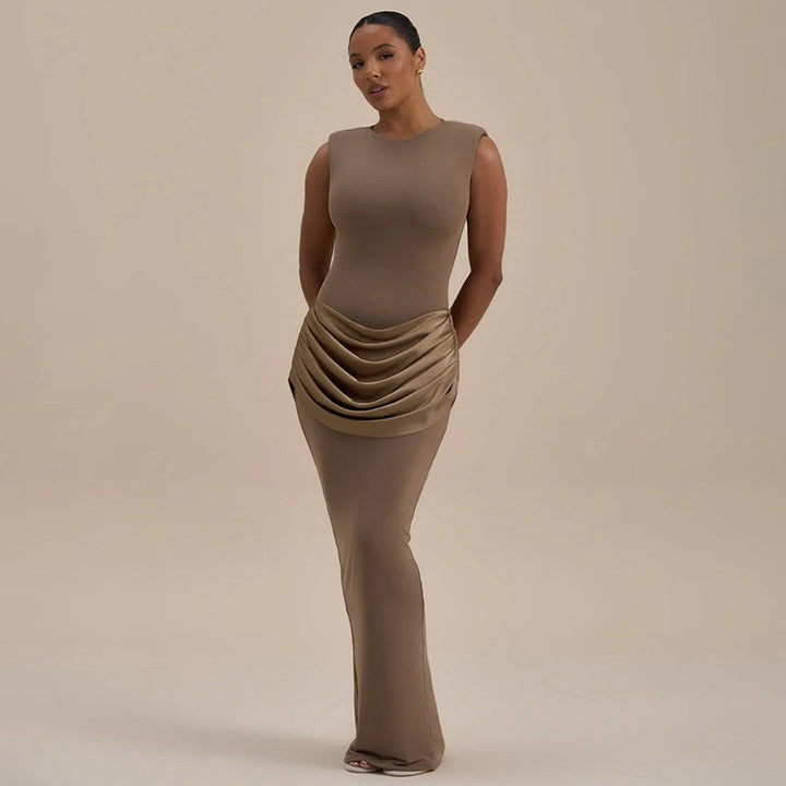Maxi dress with satin pleats design - Yolan