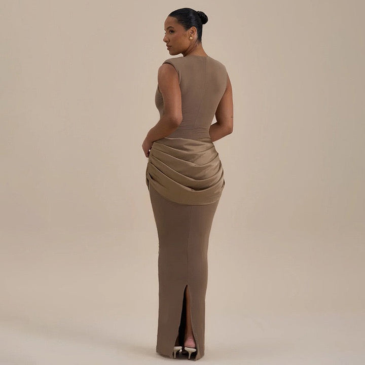 Maxi dress with satin pleats design - Yolan