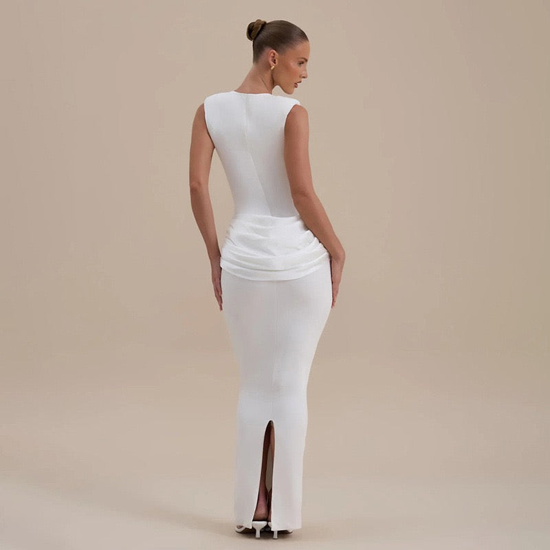 Maxi dress with satin pleats design - Yolan