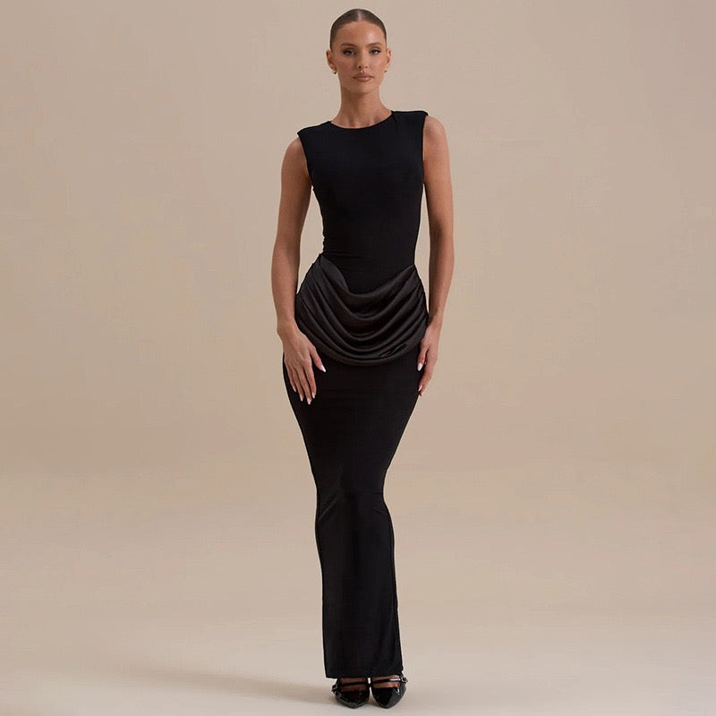 Maxi dress with satin pleats design - Yolan