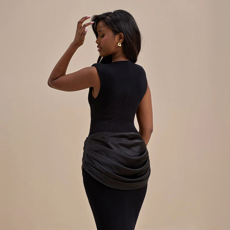 Maxi dress with satin pleats design - Yolan