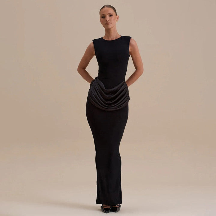 Maxi dress with satin pleats design - Yolan