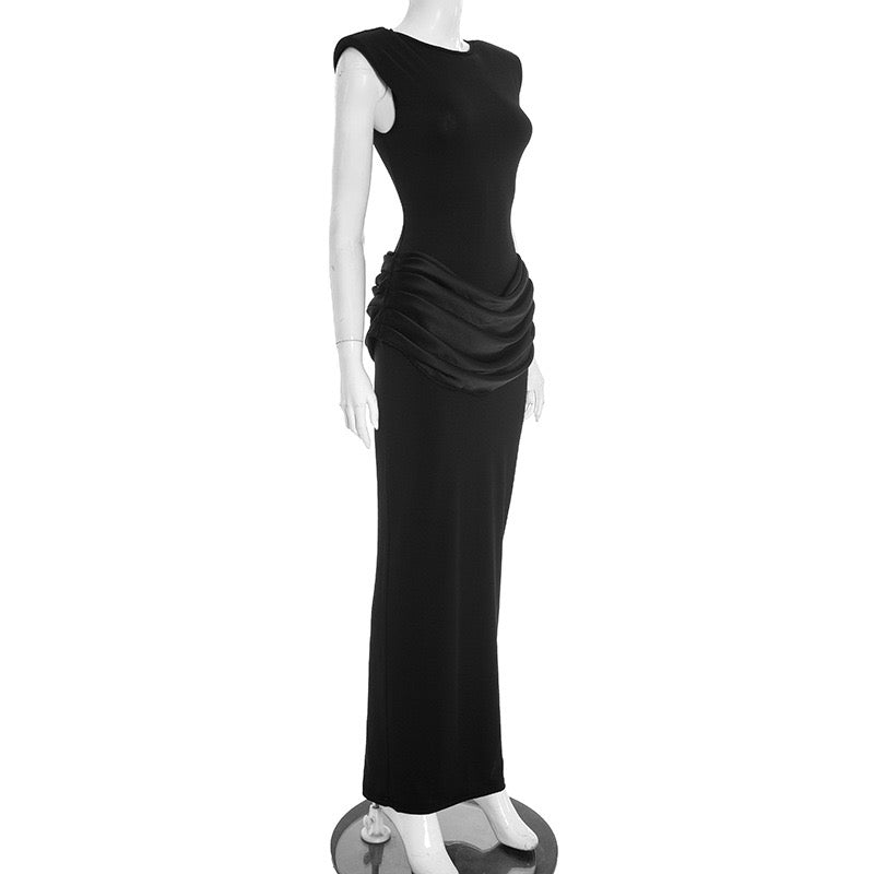 Maxi dress with satin pleats design - Yolan