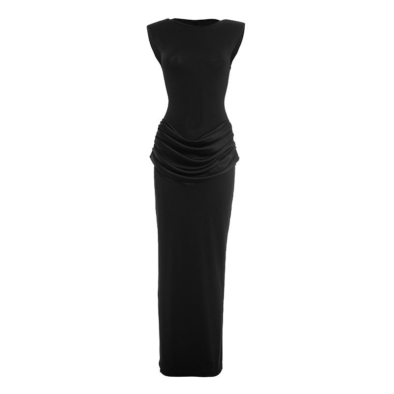 Maxi dress with satin pleats design - Yolan
