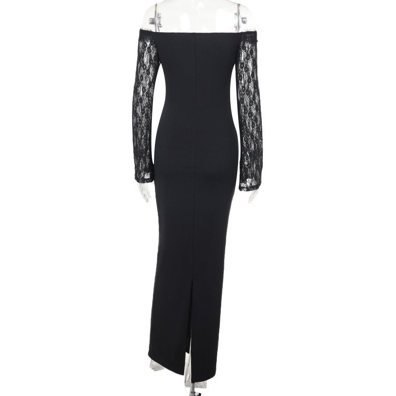 Elegant maxi dress with off-shoulder design and lace decoration - Tamara