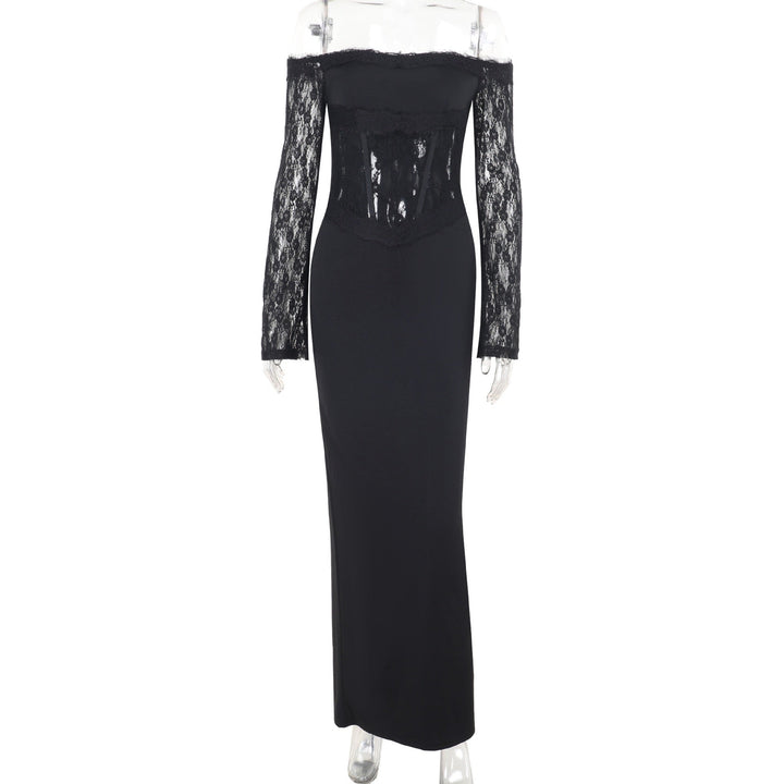 Elegant maxi dress with off-shoulder design and lace decoration - Tamara