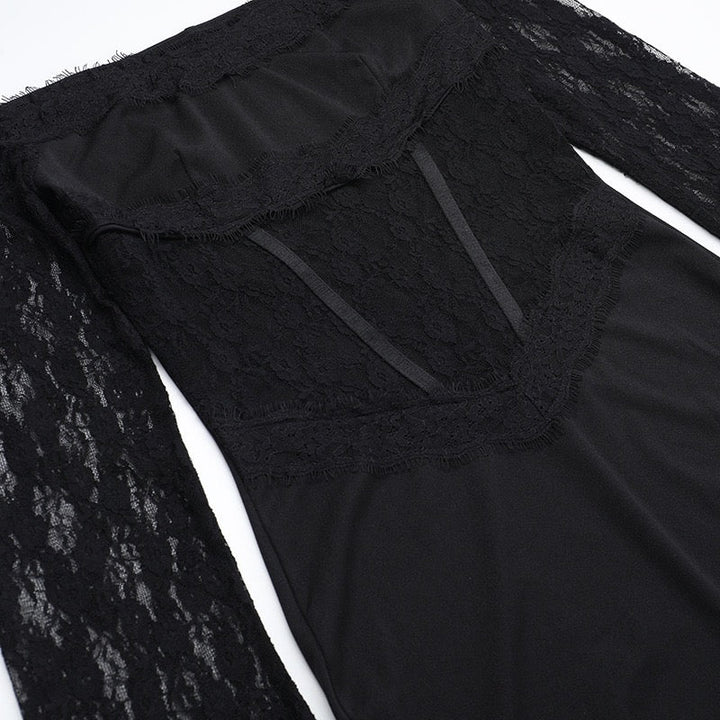 Elegant maxi dress with off-shoulder design and lace decoration - Tamara