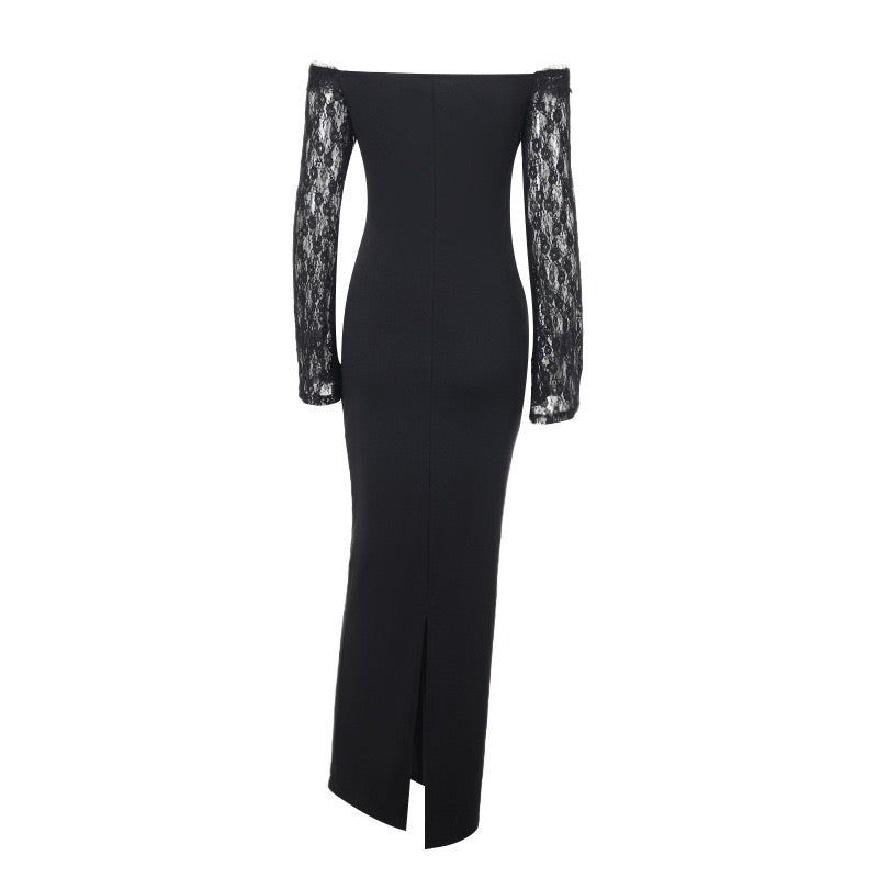 Elegant maxi dress with off-shoulder design and lace decoration - Tamara
