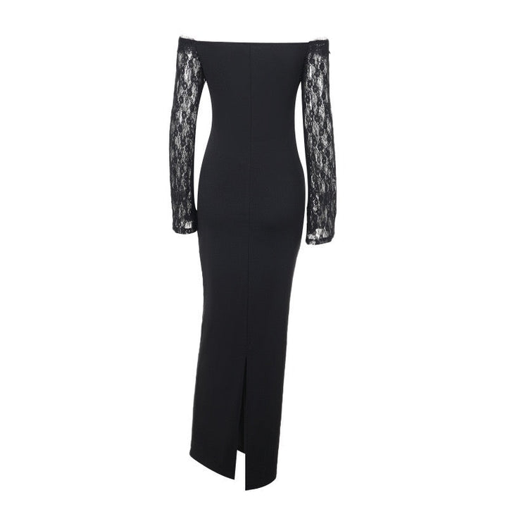 Elegant maxi dress with off-shoulder design and lace decoration - Tamara