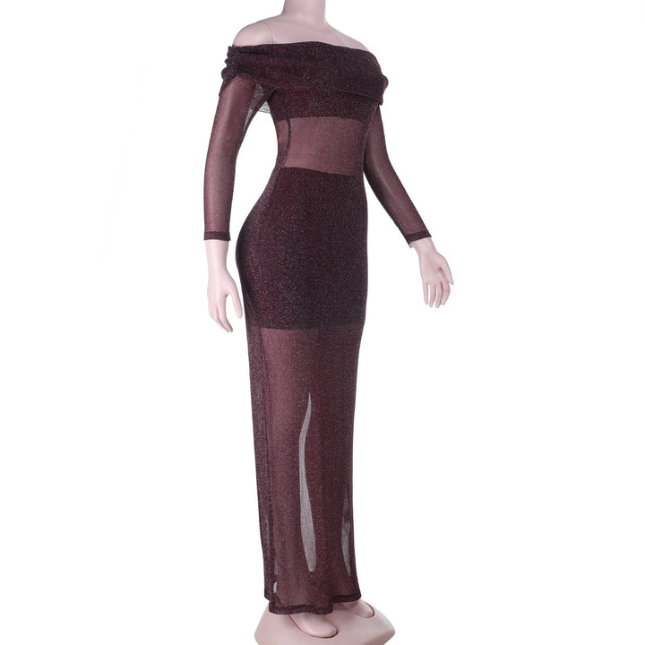 Transparent sequin maxi dress with off-shoulder design combined with top and mini skirt - Roxana