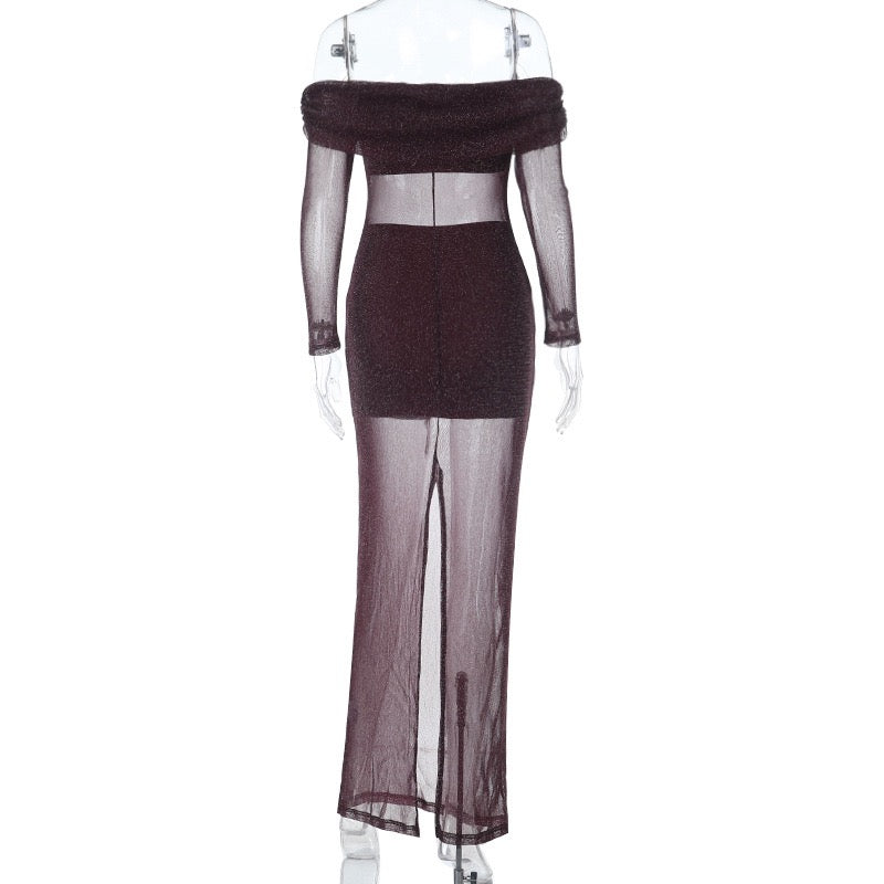 Transparent sequin maxi dress with off-shoulder design combined with top and mini skirt - Roxana