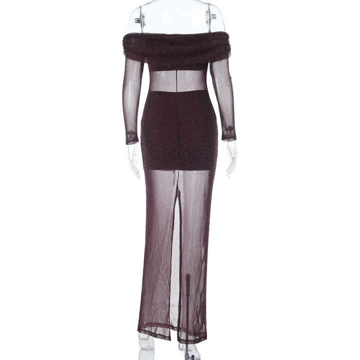 Transparent sequin maxi dress with off-shoulder design combined with top and mini skirt - Roxana