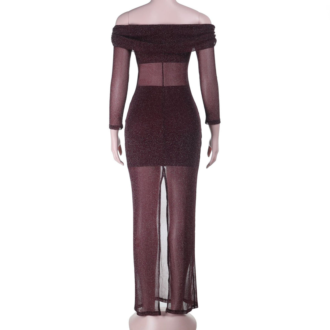 Transparent sequin maxi dress with off-shoulder design combined with top and mini skirt - Roxana