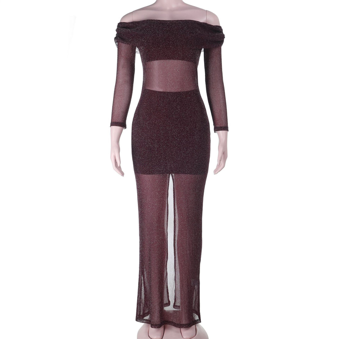 Transparent sequin maxi dress with off-shoulder design combined with top and mini skirt - Roxana