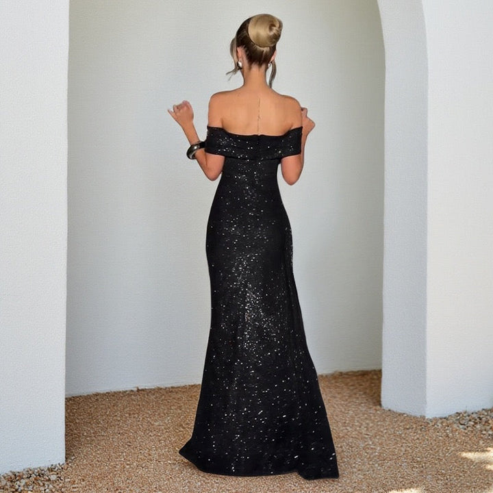 Sequin maxi dress with off-shoulder design and slit - Briza