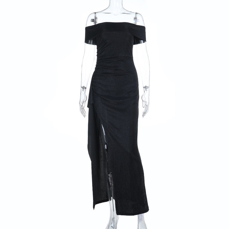 Sequin maxi dress with off-shoulder design and slit - Briza