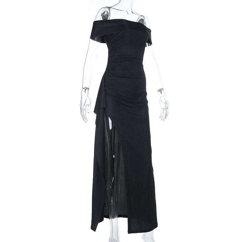Sequin maxi dress with off-shoulder design and slit - Briza