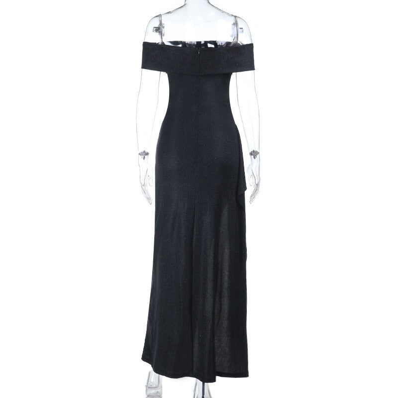 Sequin maxi dress with off-shoulder design and slit - Briza