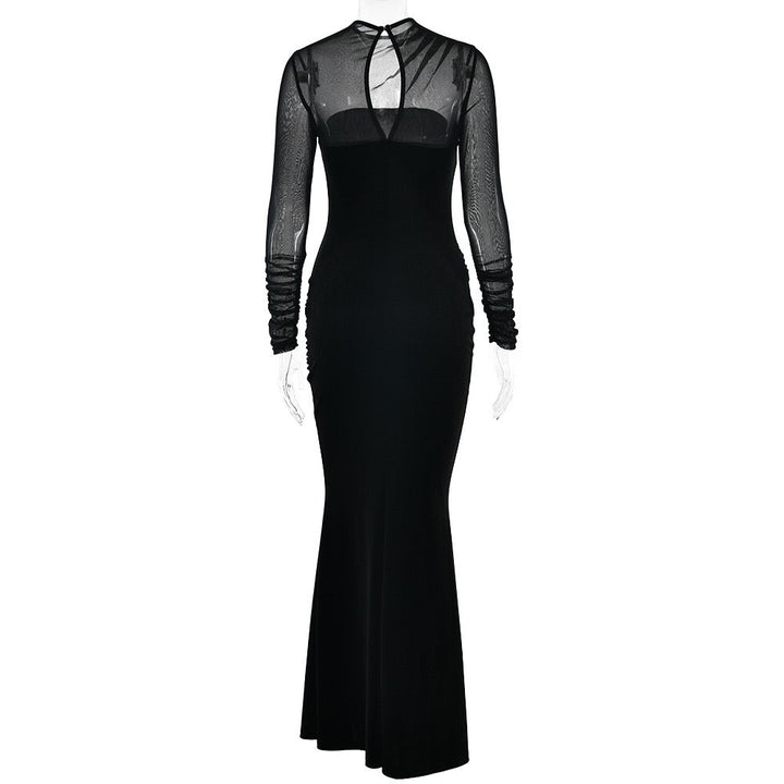 Elegant velvet maxi dress with pleats and chiffon design - Micheli