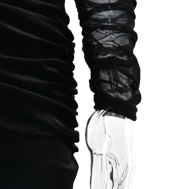 Elegant velvet maxi dress with pleats and chiffon design - Micheli