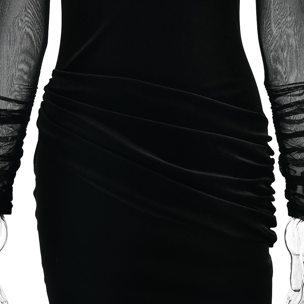 Elegant velvet maxi dress with pleats and chiffon design - Micheli
