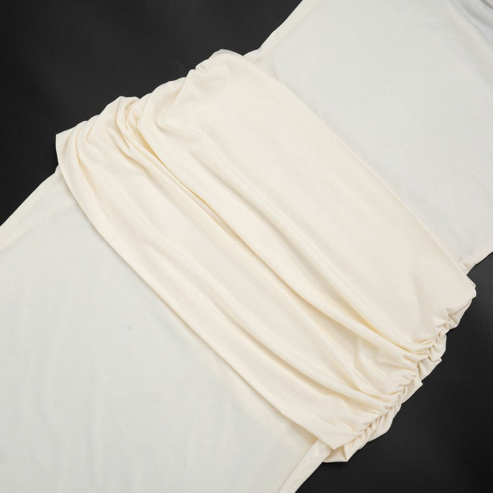 Elegant strapless maxi dress with pleated design and collar scarf - Katya