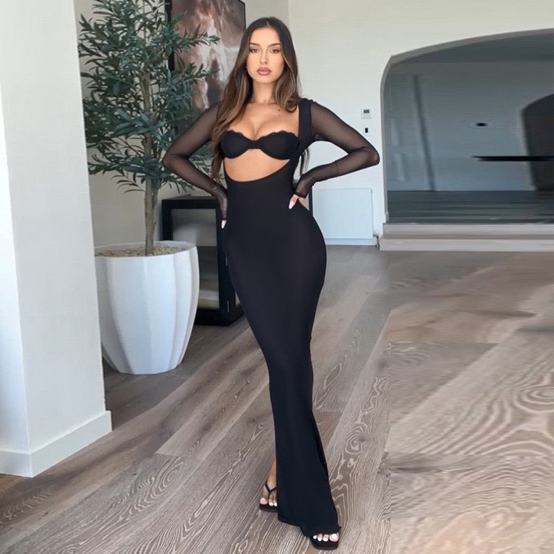 Maxi dress with chiffon sleeve openings - NOYA li