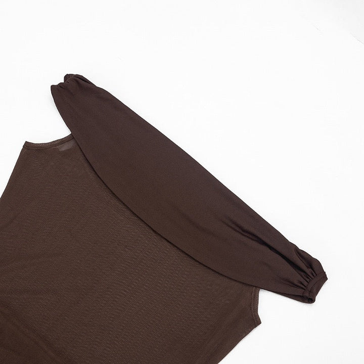Mini dress with pleated design and open shoulder mesh decorated with scarf - KHIL