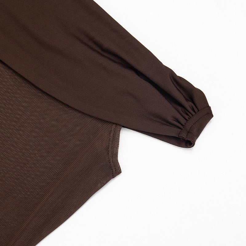 Mini dress with pleated design and open shoulder mesh decorated with scarf - KHIL
