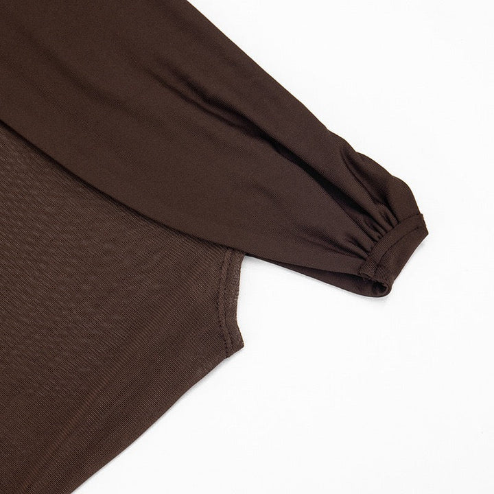 Mini dress with pleated design and open shoulder mesh decorated with scarf - KHIL