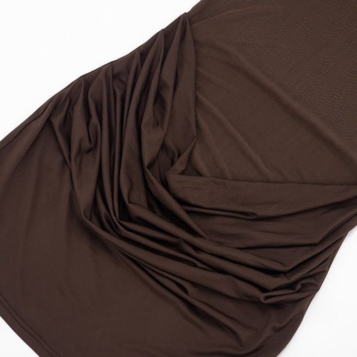 Mini dress with pleated design and open shoulder mesh decorated with scarf - KHIL
