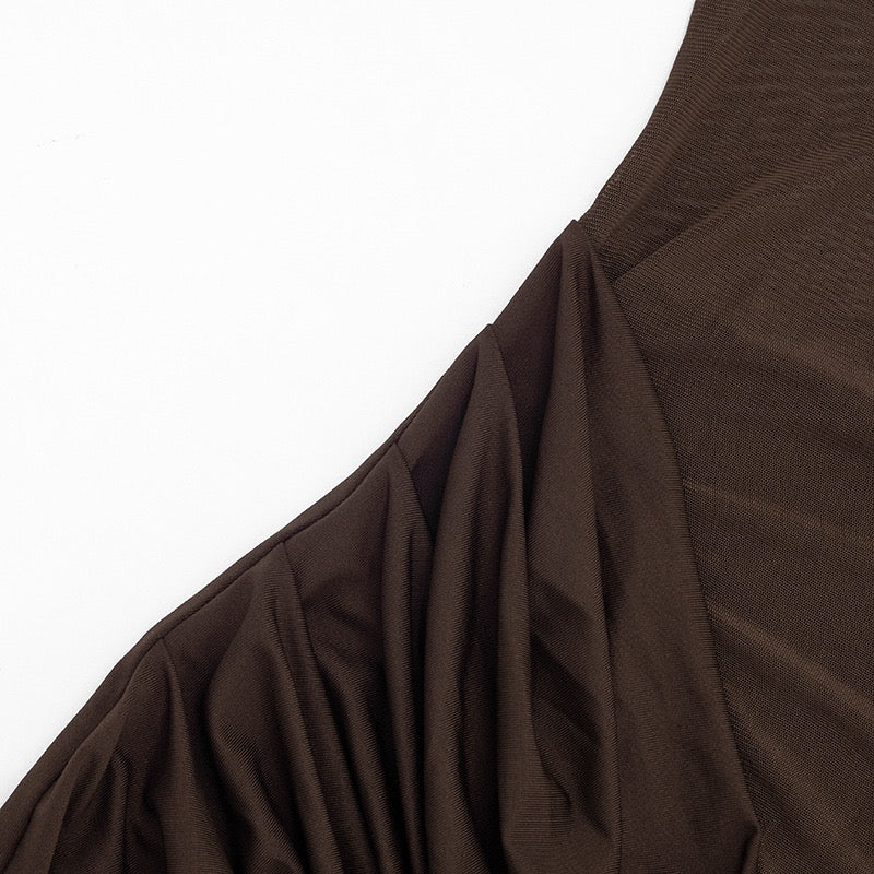 Mini dress with pleated design and open shoulder mesh decorated with scarf - KHIL