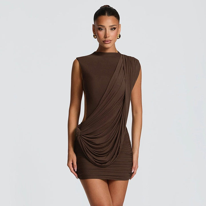 Mini dress with pleated design and open back - SHELIE