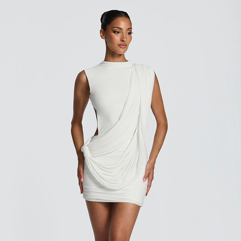 Mini dress with pleated design and open back - SHELIE