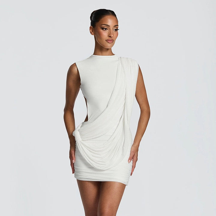Mini dress with pleated design and open back - SHELIE
