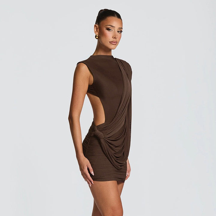 Mini dress with pleated design and open back - SHELIE
