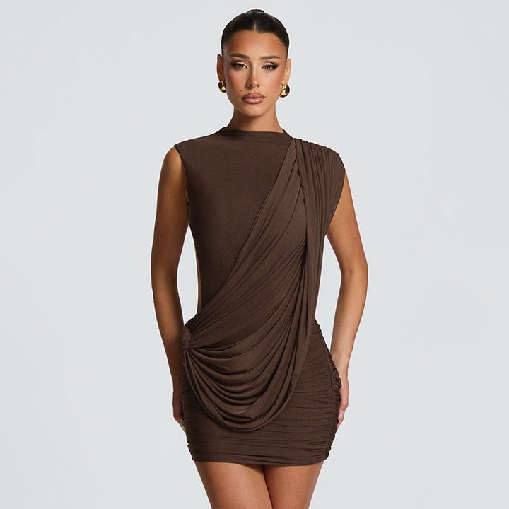 Mini dress with pleated design and open back - SHELIE
