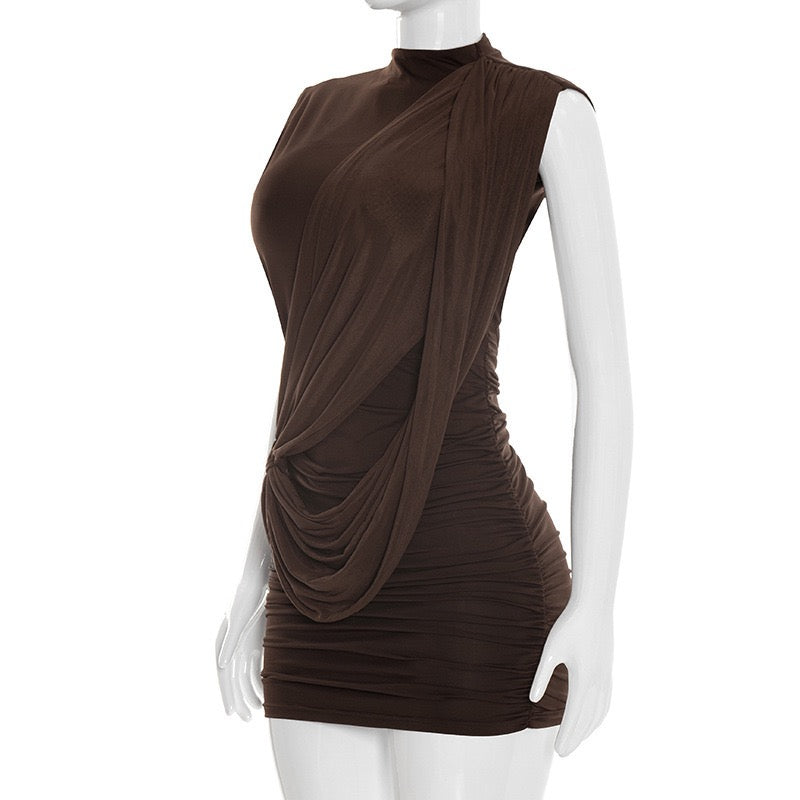 Mini dress with pleated design and open back - SHELIE