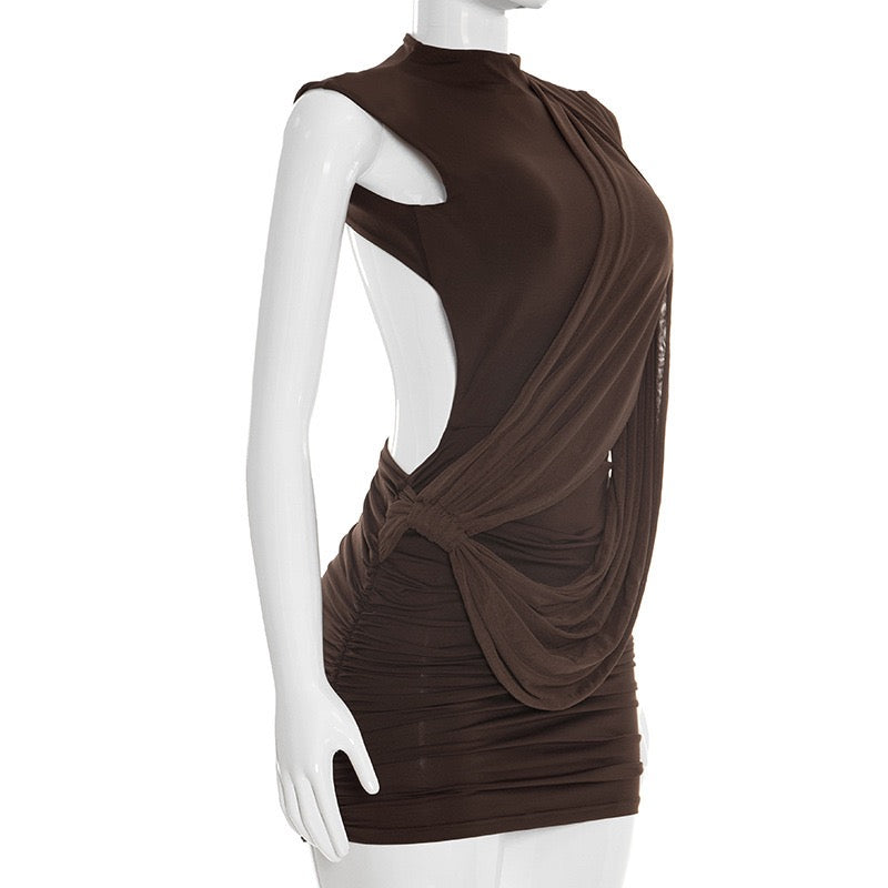 Mini dress with pleated design and open back - SHELIE