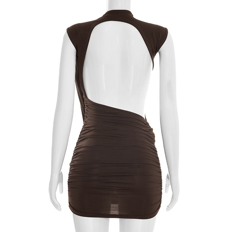 Mini dress with pleated design and open back - SHELIE