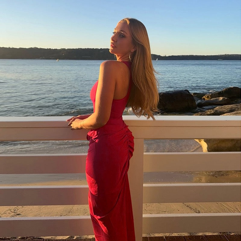 Fitted maxi dress with pleats - Lili