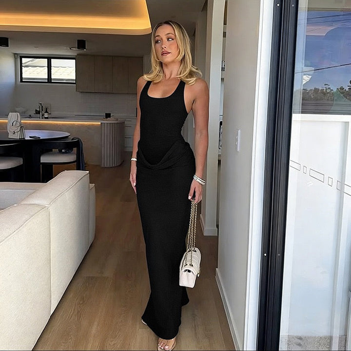 Fitted maxi dress with pleats - Lili